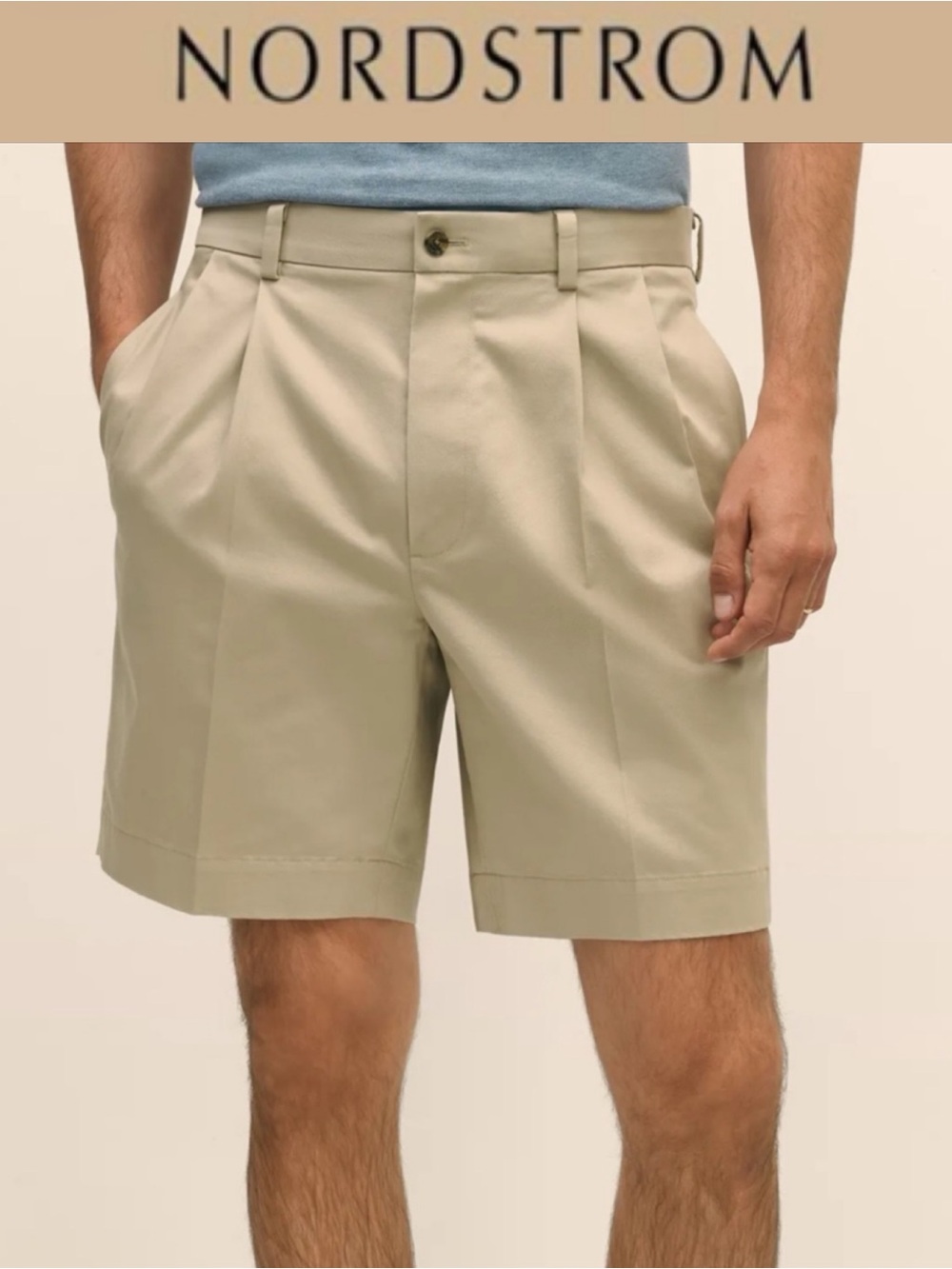 NWT NORDSTROM SMARTCARE PLEATED FRONT SHORTS STAIN RESISTANT KHAKI SIZE 34